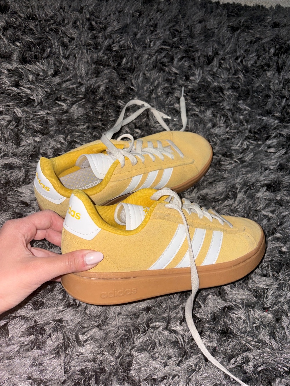adidas Yellow Suede Low-Top Sneakers with White Stripes - Picture 2 of 2